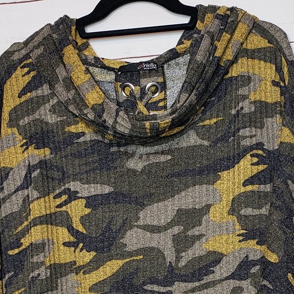 Ariella Camouflage Cowl Neck Hooded Top - Picture 4 of 12